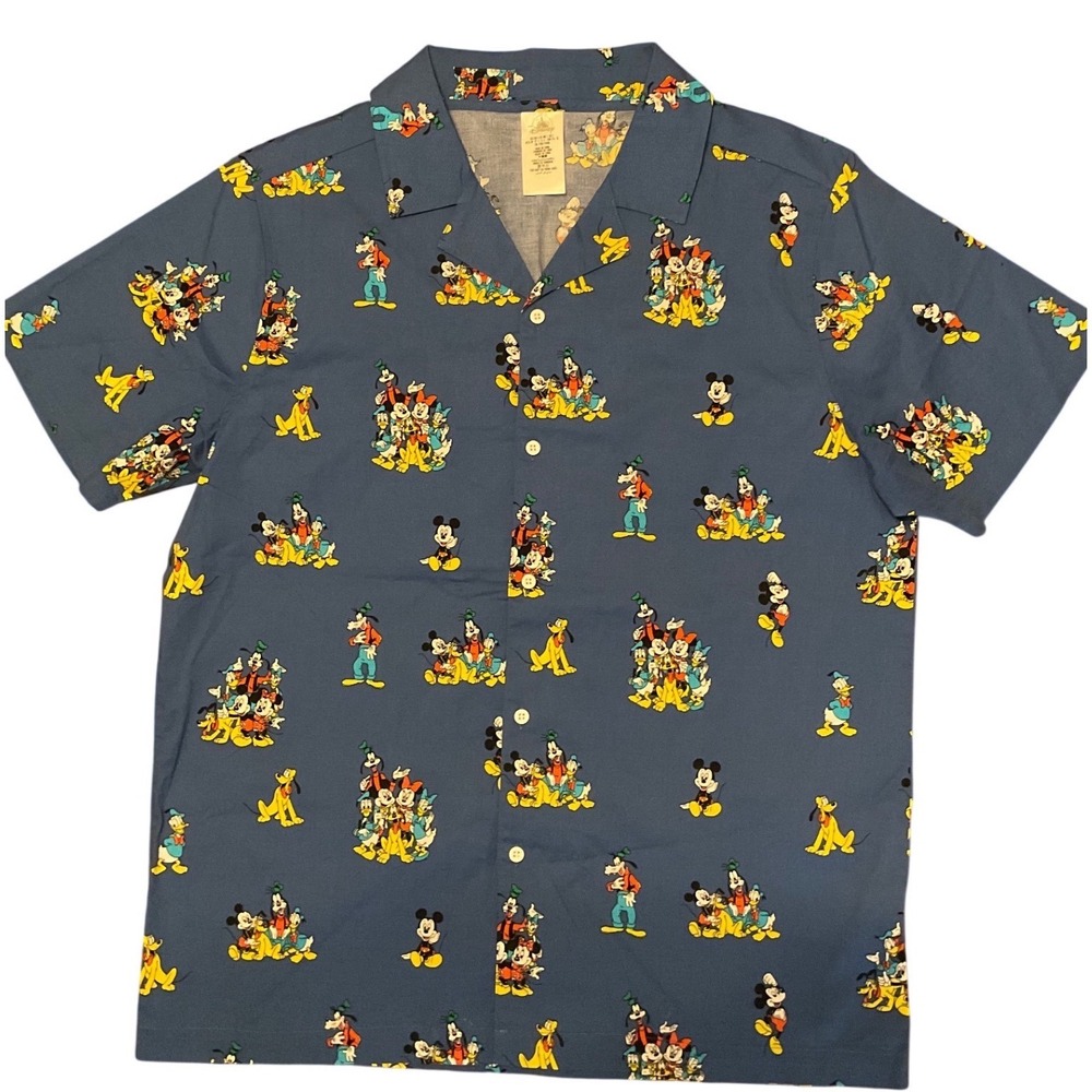 Disney Parks Mens Mickey Mouse and Friends Blue Short Sleeve Button Down Shirt L